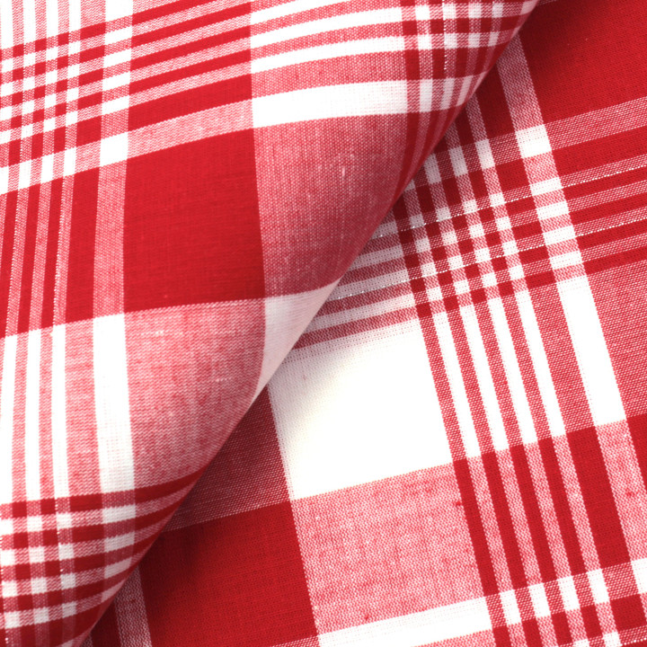 Tissu coton Madras rouge et blanc à rayures argentées – Haute qualité et authenticité