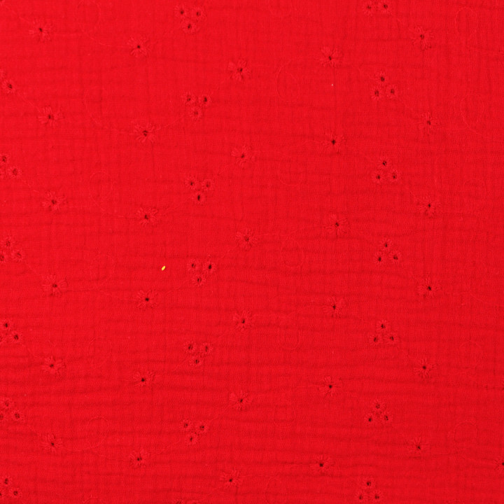 Tissu coton double gaze rouge imprimé fleur