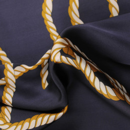 Tissus en satin bleu marine imprimé corde de marin