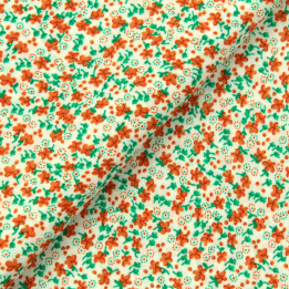 Tissus en viscose blanc imprimés fleuris orange et vert | Moline