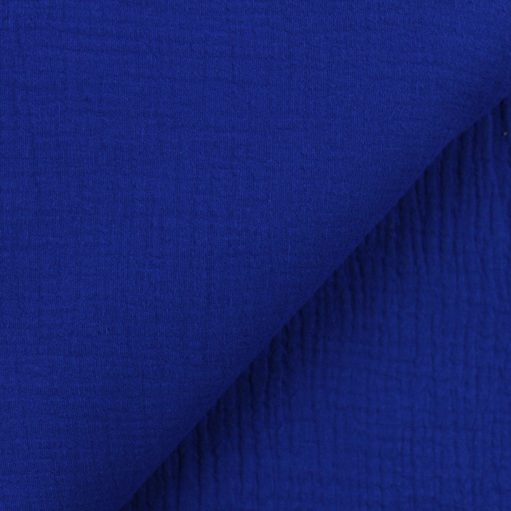 Tissu Coton Double Gaze uni de couleur bleu roi