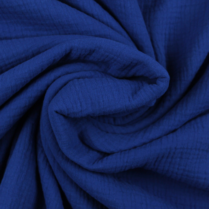Tissu Coton Double Gaze uni de couleur bleu roi