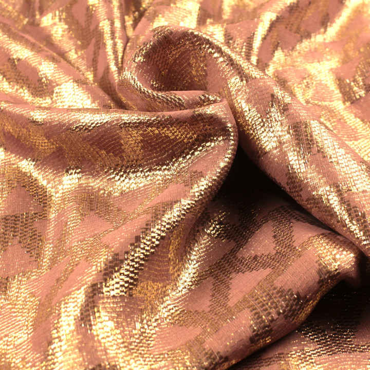 Tissu satin rose foncé brillant à imprimé géométrique élégant
