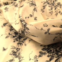 Tissu Satin Blanc à Impression Florale - Toucher Soie