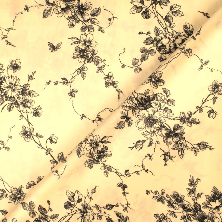 Tissu Satin Blanc à Impression Florale - Toucher Soie
