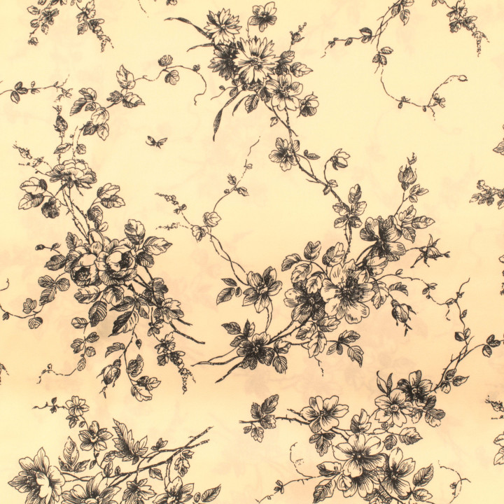 Tissu Satin Blanc à Impression Florale - Toucher Soie