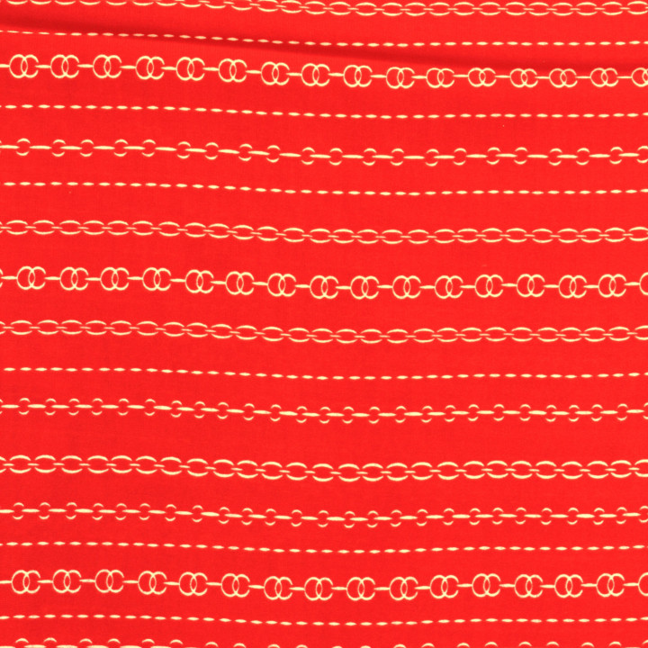 Tissu Satin Polyester Rouge à Impression Géométrique