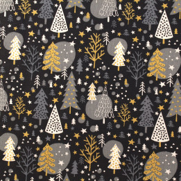 Tissu en coton noir nuit imprimé de boules de Noël - Parfait pour vos créations festives