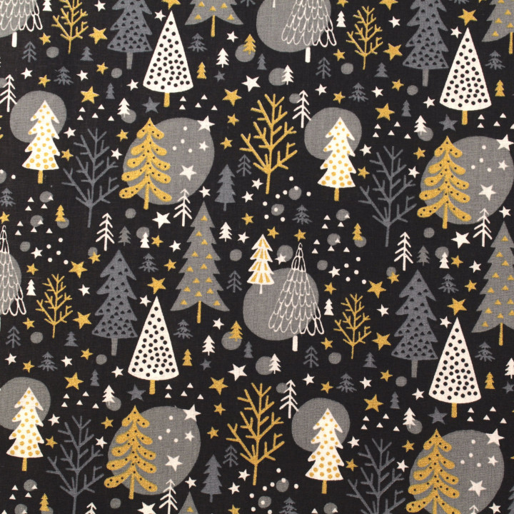 Tissu en coton noir nuit imprimé de boules de Noël - Parfait pour vos créations festives