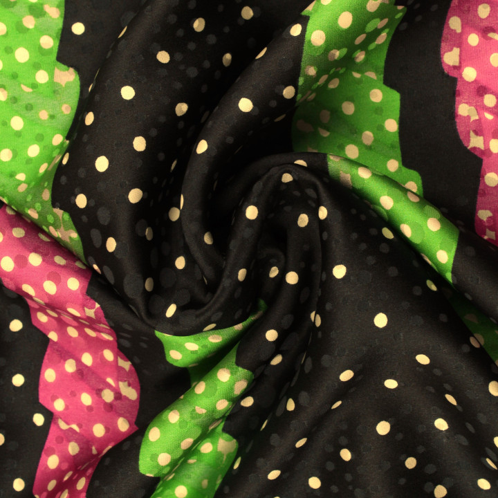 Tissu Satin Multicolore à Imprimé Géométrique - Touché Soie Premium