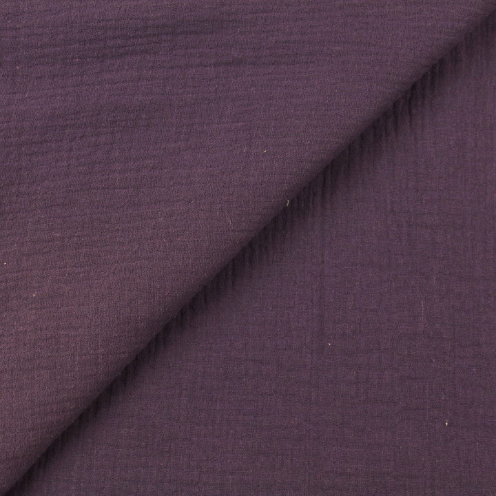 Tissu Coton Double Gaze Uni Violet Prune - Confort et Légèreté