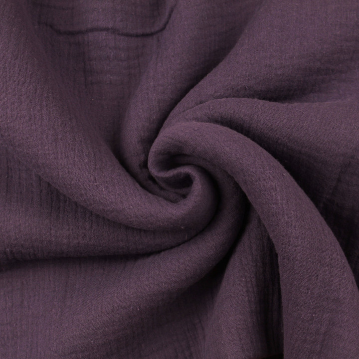 Tissu Coton Double Gaze Uni Violet Prune - Confort et Légèreté