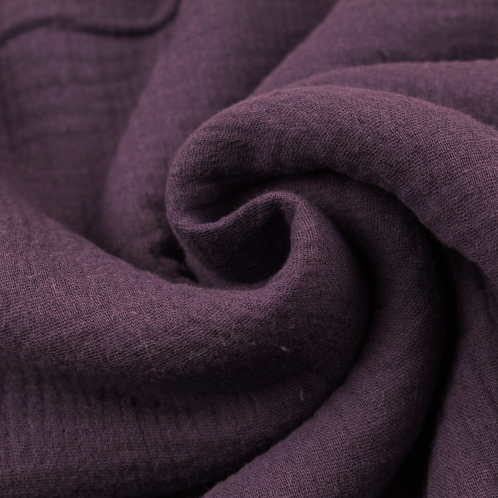 Tissu Coton Double Gaze Uni Violet Prune - Confort et Légèreté