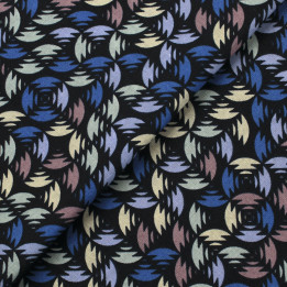 Tissu coton noir imprimé géométrique multicolore - Idéal pour habillement et couture au mètre