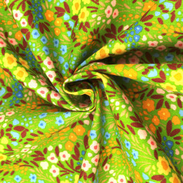 Tissu en Coton Vert Clair à Imprimer avec Fleurs Multicolores