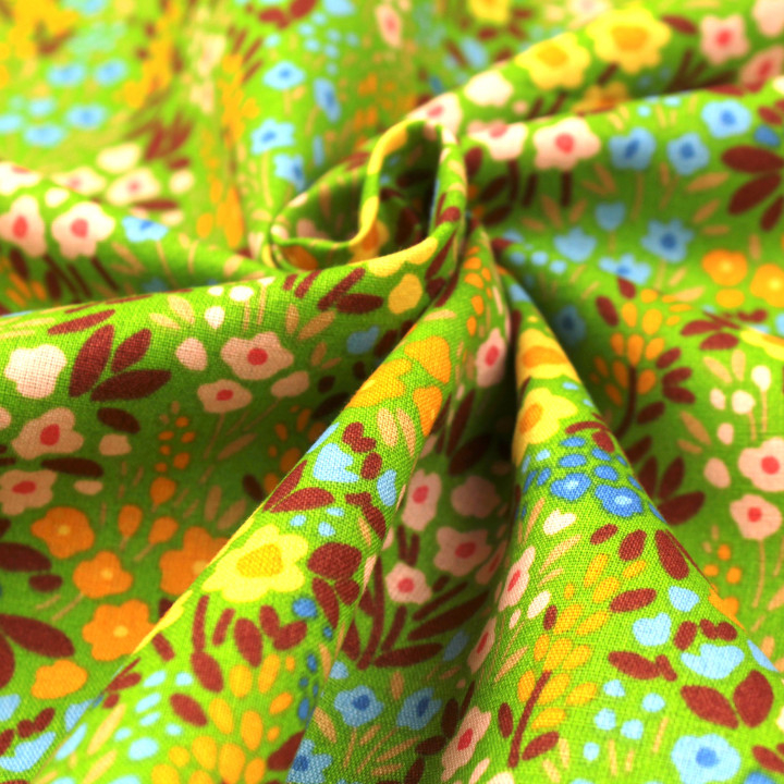 Tissu en Coton Vert Clair à Imprimer avec Fleurs Multicolores