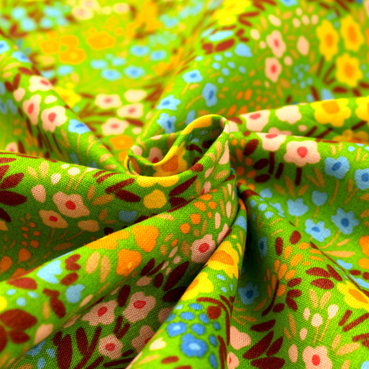 Tissu en Coton Vert Clair à Imprimer avec Fleurs Multicolores