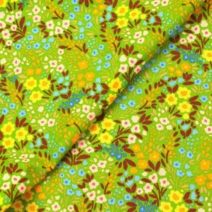 Tissu en Coton Vert Clair à Imprimer avec Fleurs Multicolores