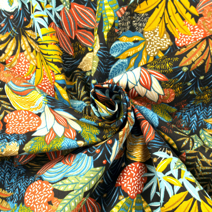 issu Coton Noir : Imprimé Floral Multicolore pour des Créations Uniques