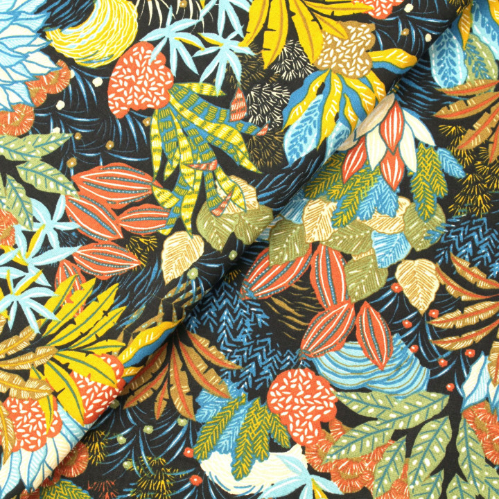 issu Coton Noir : Imprimé Floral Multicolore pour des Créations Uniques