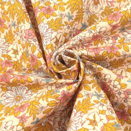 Tissu Coton Rose : Motifs de Fleurs Rose, Blanc et Bleu Clair