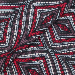 Tissu Wax de Haute Qualité à Motifs Géométriques Rouge, Gris et Blanc