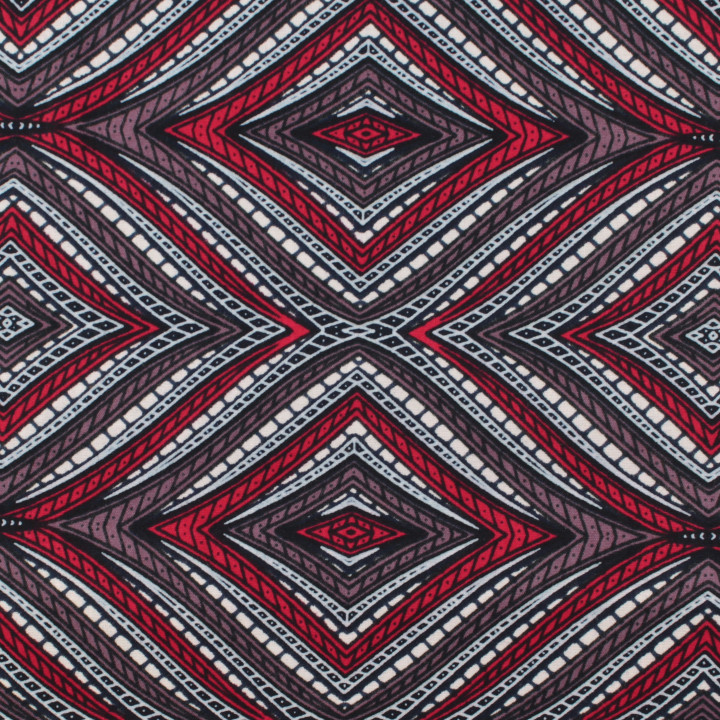 Tissu Wax de Haute Qualité à Motifs Géométriques Rouge, Gris et Blanc