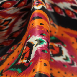 Tissu Wax de Haute Qualité à Motifs Géométriques Rouge, Orange, Noir, Vert et Blanc