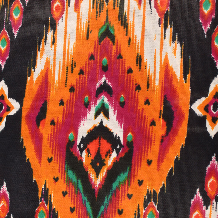 Tissu Wax de Haute Qualité à Motifs Géométriques Rouge, Orange, Noir, Vert et Blanc