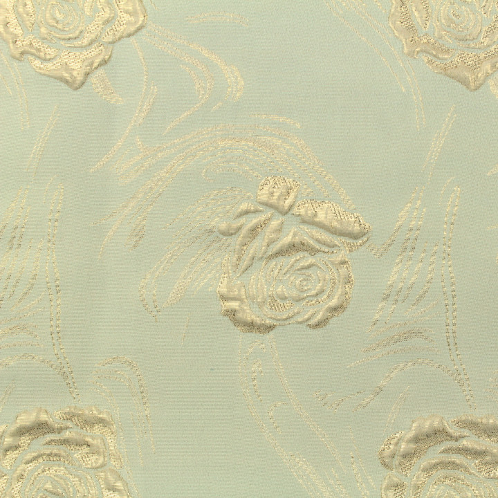 Tissu brocart vert amande à motif floral brillant