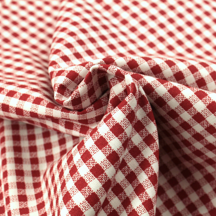 Tissu vichy à petits carreaux rouge et blanc