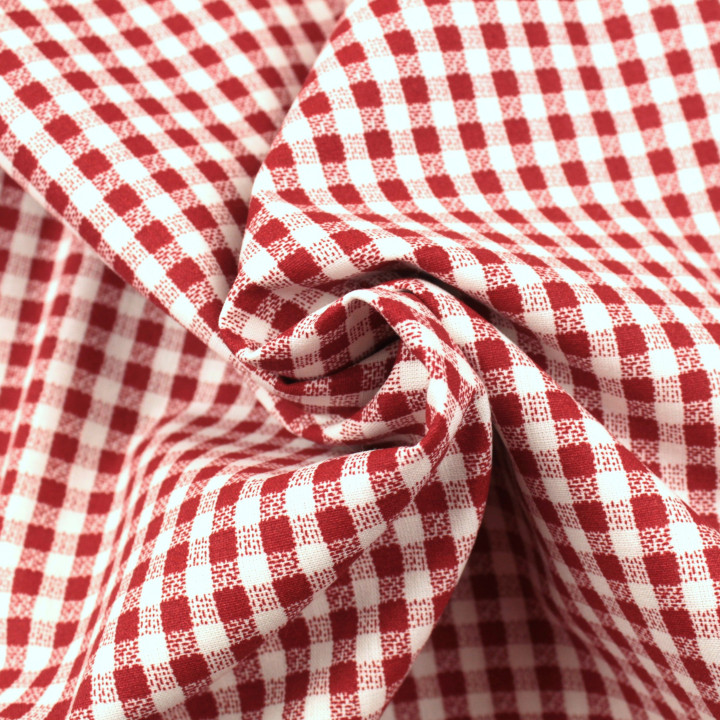 Tissu vichy à petits carreaux rouge et blanc
