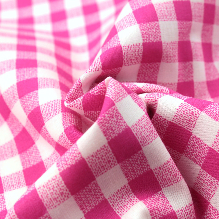 Tissu Vichy à grands carreaux rose et blanc