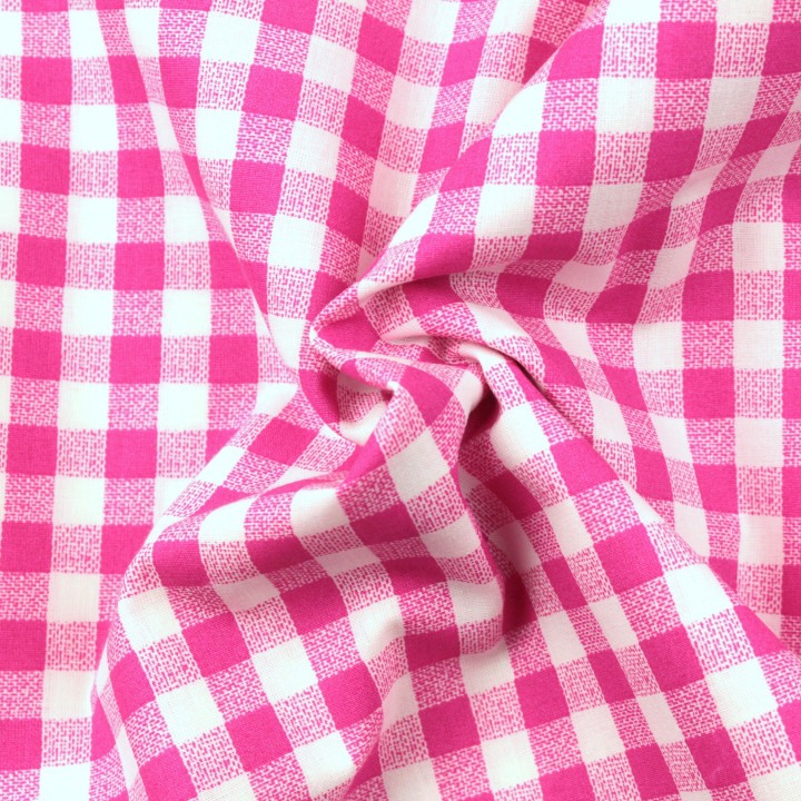 Tissu Vichy à grands carreaux rose et blanc