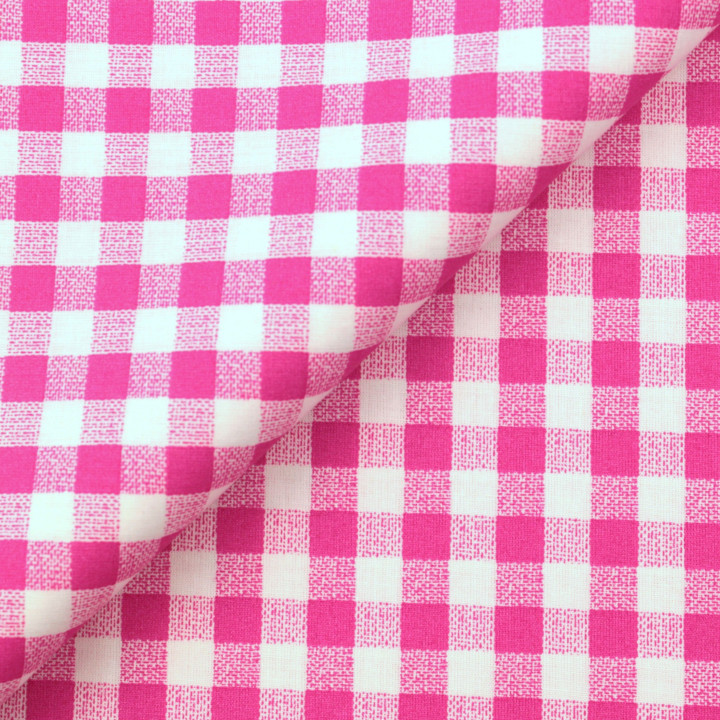 Tissu Vichy à grands carreaux rose et blanc