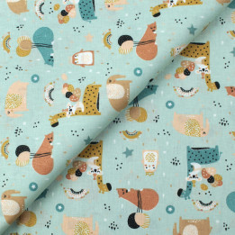 Tissu en coton bleu ciel avec imprimé d'animaux élégants