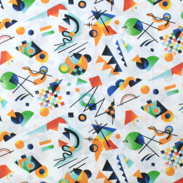 Tissu en coton blanc uni sublimé par un imprimé de formes géométriques modernes