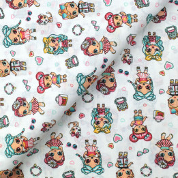 Tissu en coton blanc à motifs fillette girly - Idéal pour créations enfantines