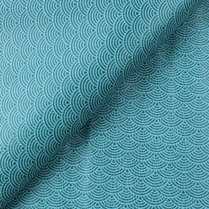 Simili cuir de couleur bleu claire imprimé géométrique japonais