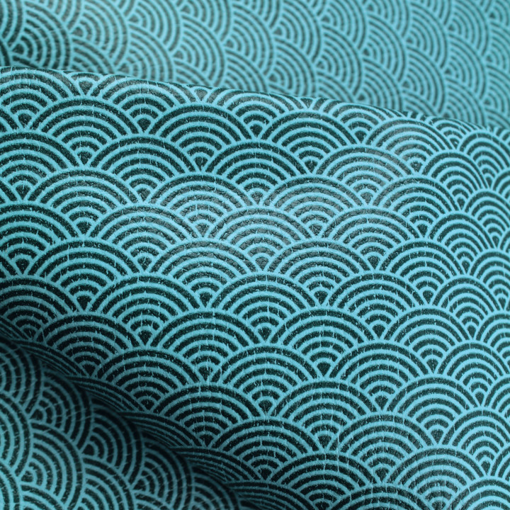 Simili cuir de couleur bleu claire imprimé géométrique japonais
