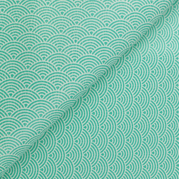 Simili cuir de couleur turquoise claire imprimé géométrique japonais