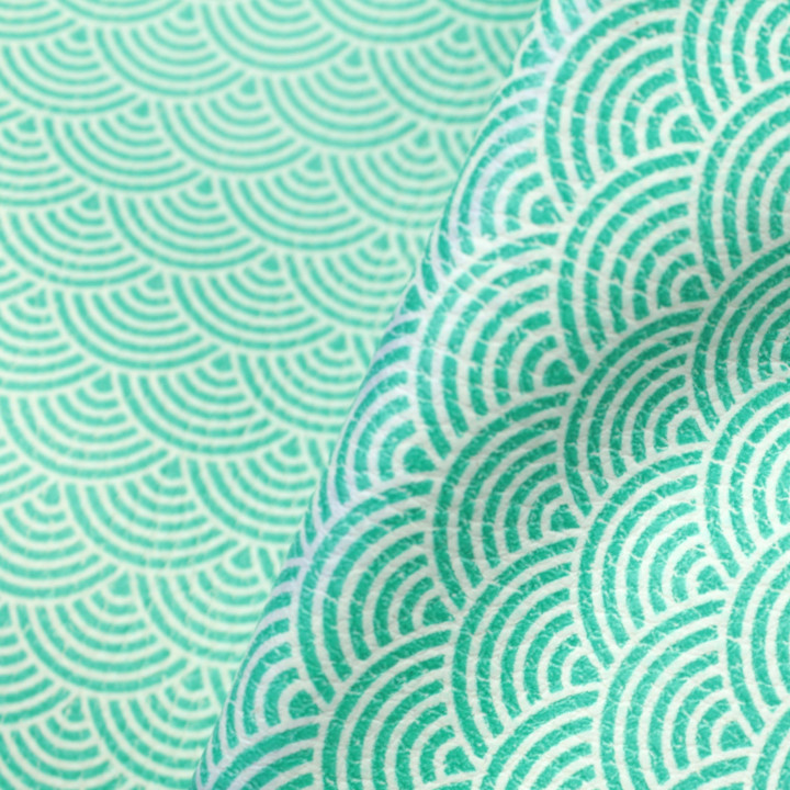 Simili cuir de couleur turquoise claire imprimé géométrique japonais