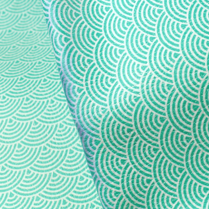 Simili cuir de couleur turquoise claire imprimé géométrique japonais