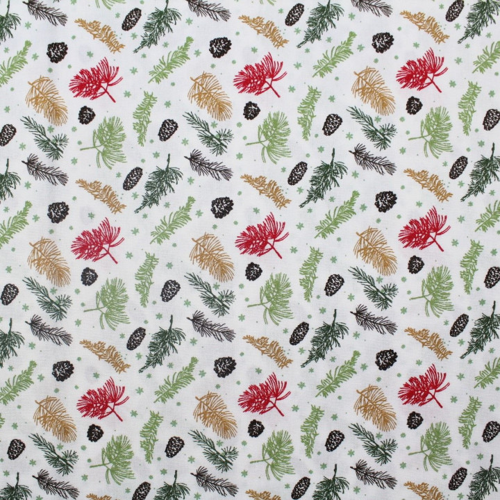 Tissu coton blanc milleraie imprimé hiboux rouge et vert