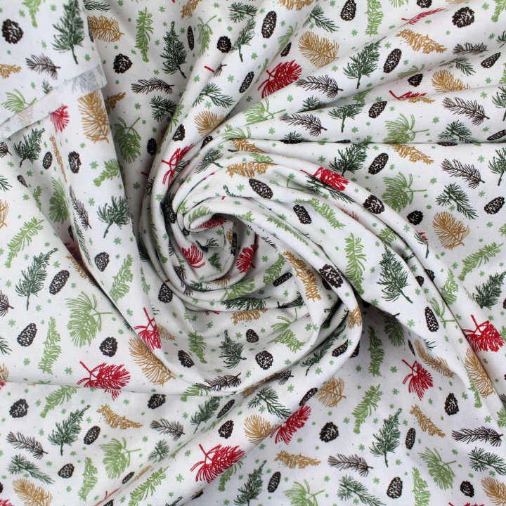 Tissu coton blanc milleraie imprimé hiboux rouge et vert