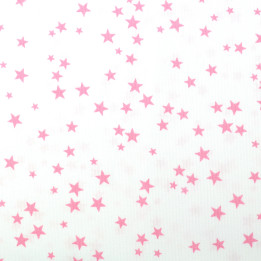 Tissu coton blanc milleraies avec motif étoiles roses