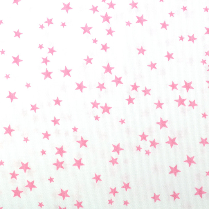 Tissu coton blanc milleraies avec motif étoiles roses