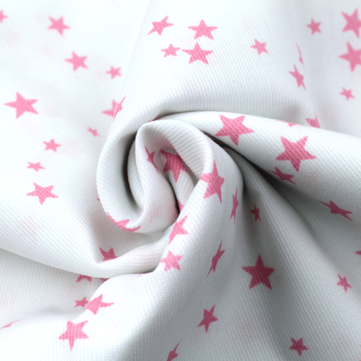 Tissu coton blanc milleraies avec motif étoiles roses