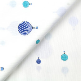 Tissu en coton blanc milleraie avec motif ballon dirigeable bleu