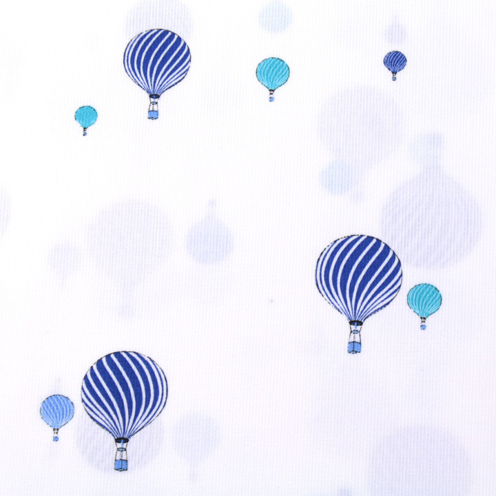 Tissu en coton blanc milleraie avec motif ballon dirigeable bleu